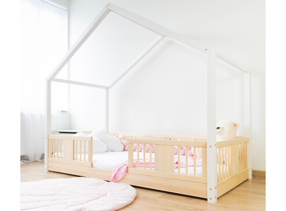 Detská domčeková Montessori posteľ z masívu borovice LUNA S - 180x80 cm