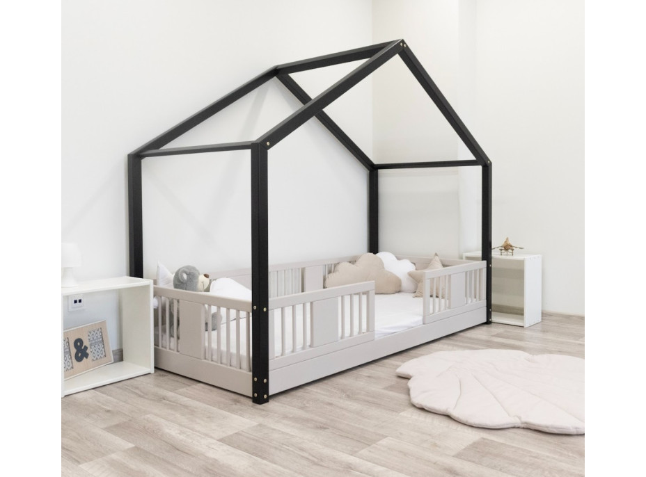 Detská domčeková Montessori posteľ z masívu borovice LUNA S - 200x90 cm