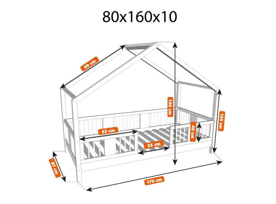 Detská domčeková posteľ z masívu borovice LUNA S 10 - 160x80 cm