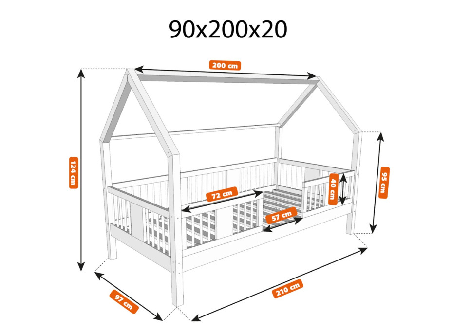 Detská domčeková posteľ z masívu borovice LUNA L 20 - 200x90 cm