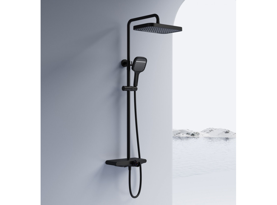 Sprchová súprava Rea BARI s termostatickou batériou a policou - čierna