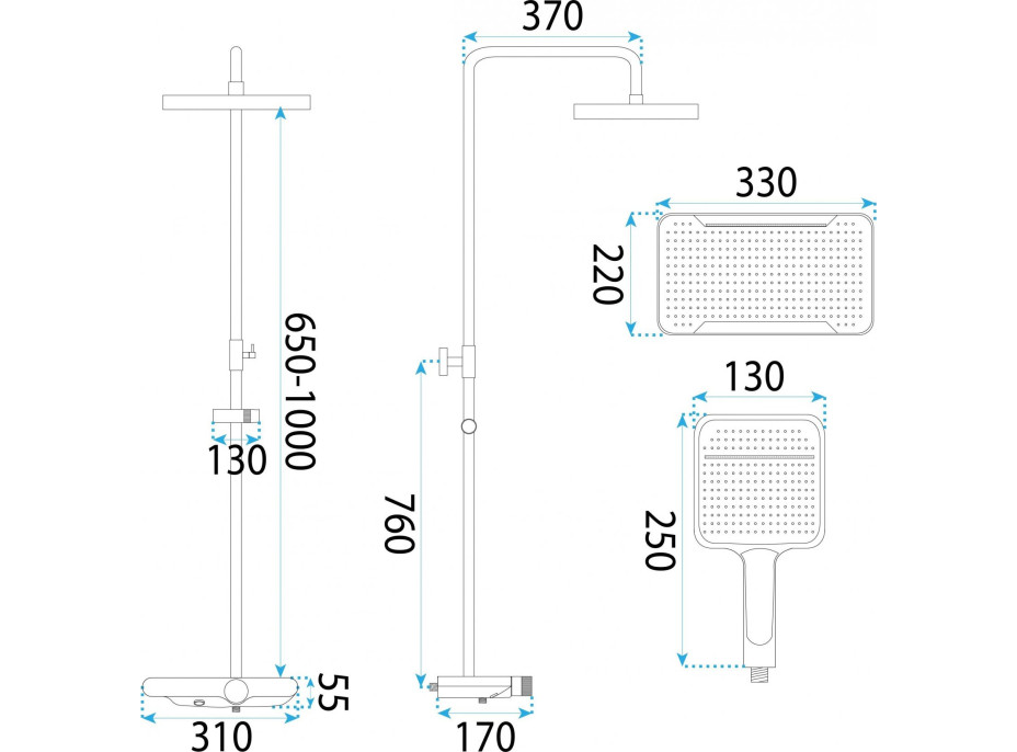 Sprchová súprava Rea BARI s termostatickou batériou a policou - čierna