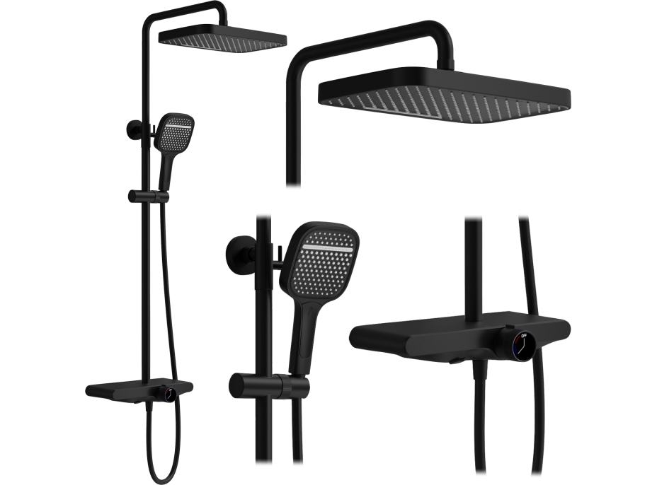 Sprchová súprava Rea BARI s termostatickou batériou a policou - čierna