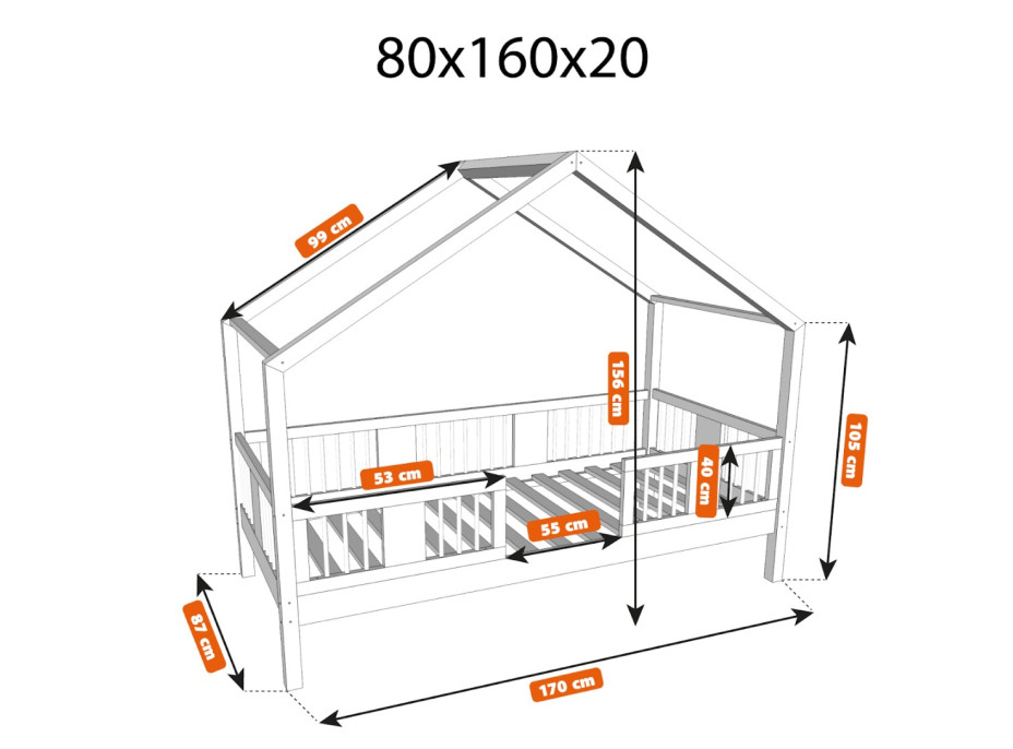 Detská domčeková posteľ z masívu borovice LUNA S 20 - 160x80 cm