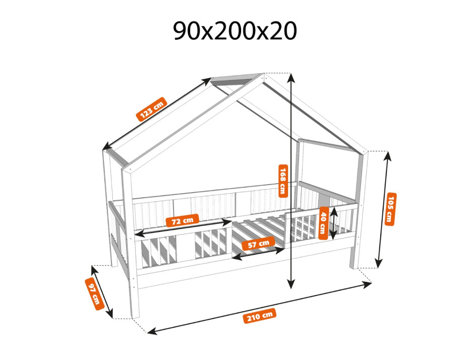 Detská domčeková posteľ z masívu borovice LUNA S 20 - 200x90 cm
