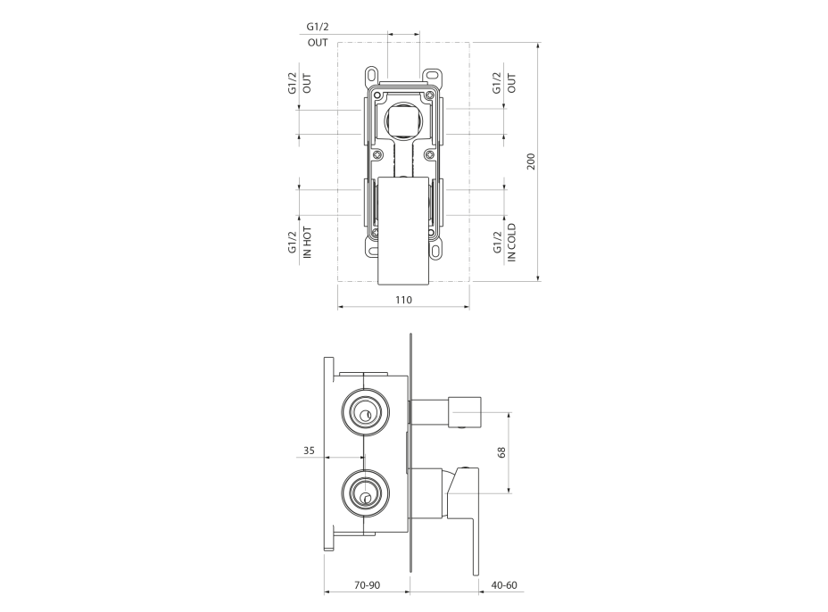 Sapho SPECTRE podomietková sprchová batéria, 3 výstupy, čierna mat 1102-87B