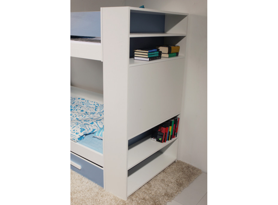 Detská poschodová posteľ z masívu borovice GASPAR so šuplíkmi a regálom - 200x80 cm - biela