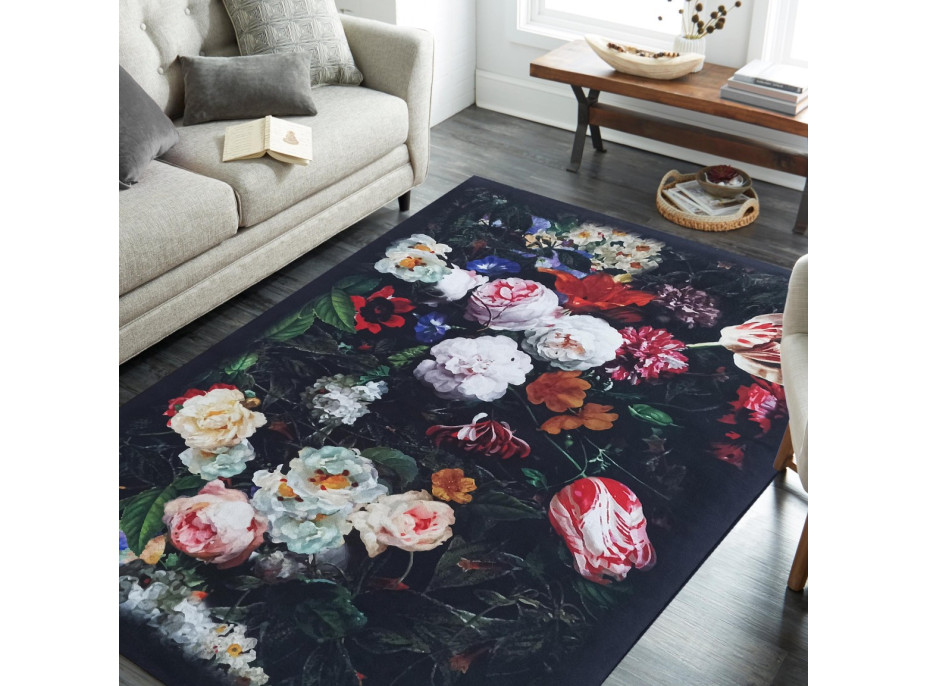 Kusový koberec HONOR Flowers - čierny