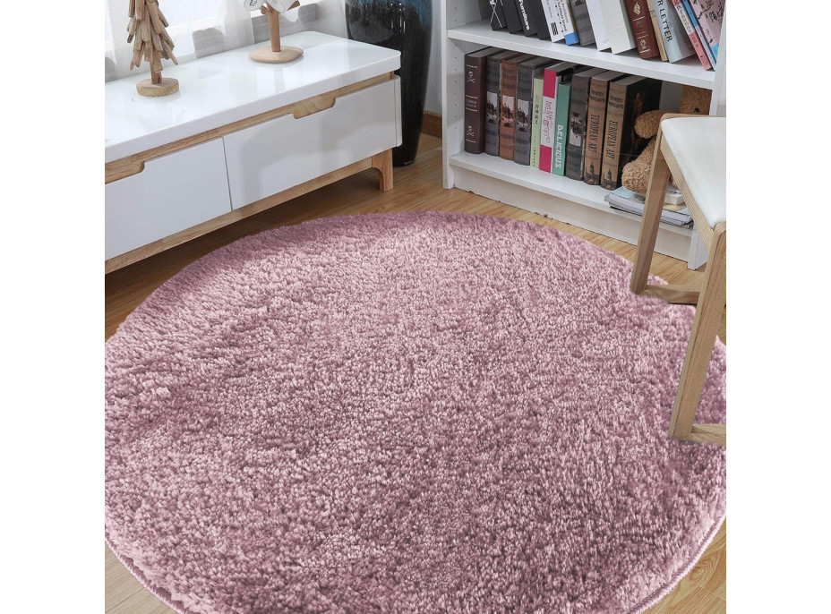 Moderný koberec SHAGGY CAMIL okrúhly - ružový