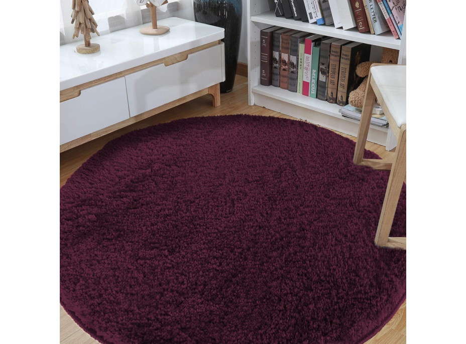 Moderný koberec SHAGGY CAMIL okrúhly - tmavo fialový