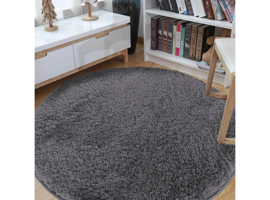 Moderný koberec SHAGGY CAMIL okrúhly - tmavo šedý