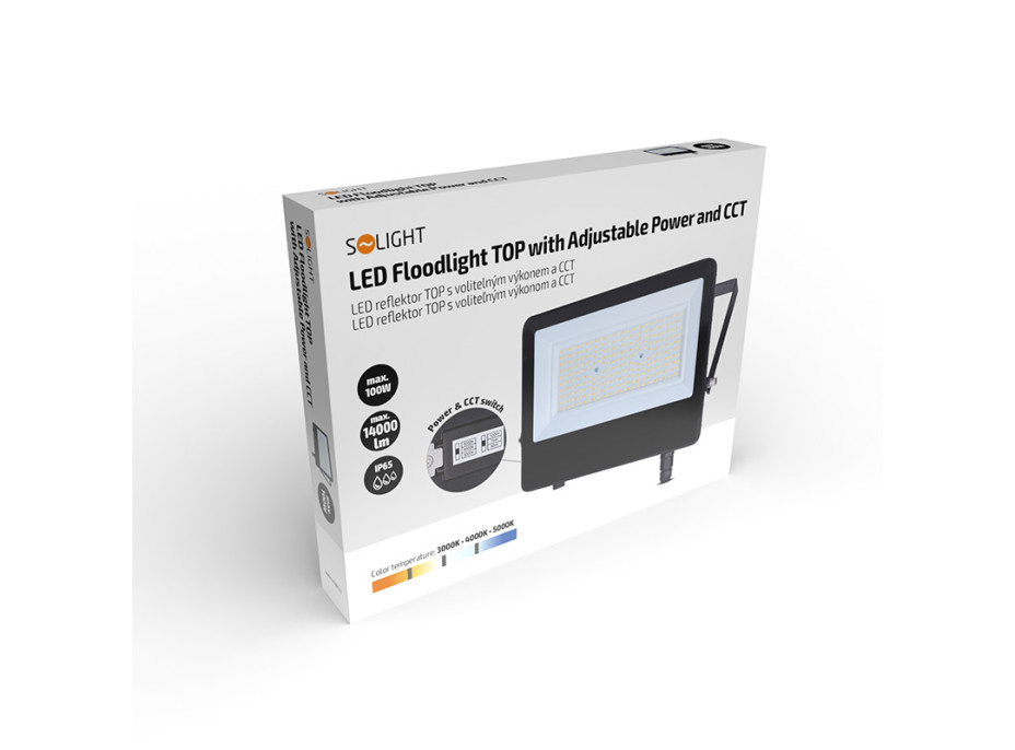 Solight LED reflektor TOP, 100W, max. 14000lm, 3CCT, voliteľný výkon 100/75/50%, IP65, rýchlokonektor