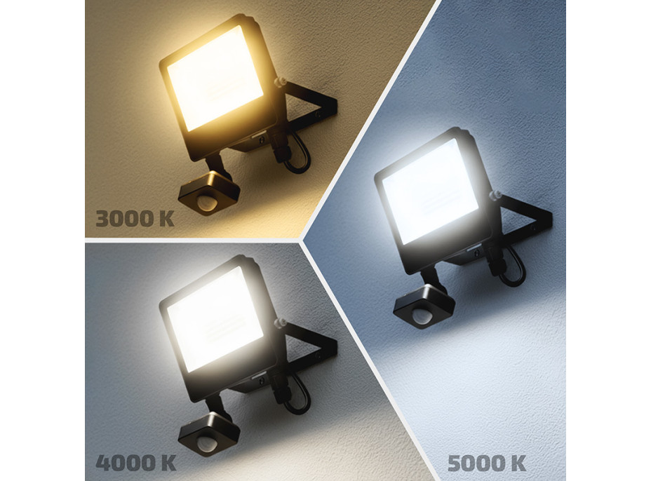 Solight LED reflektor so senzorom TOP, 30W, max. 3900lm, 3CCT, voliteľný výkon 100/66%, IP65, rýchlospojka