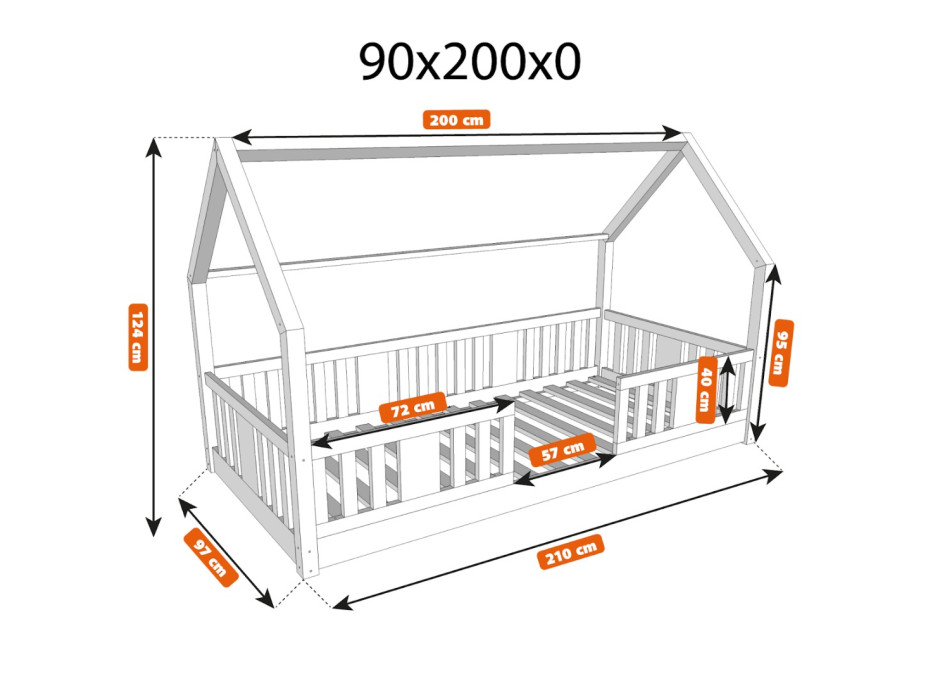 Detská domčeková Montessori posteľ z masívu borovice NIKO L - 200x90 cm