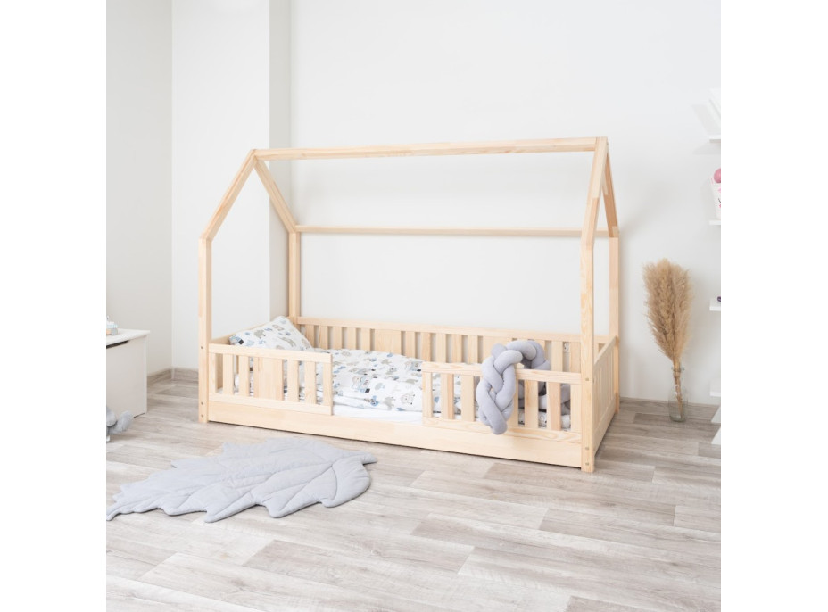Detská domčeková Montessori posteľ z masívu borovice NIKO L - 160x80 cm