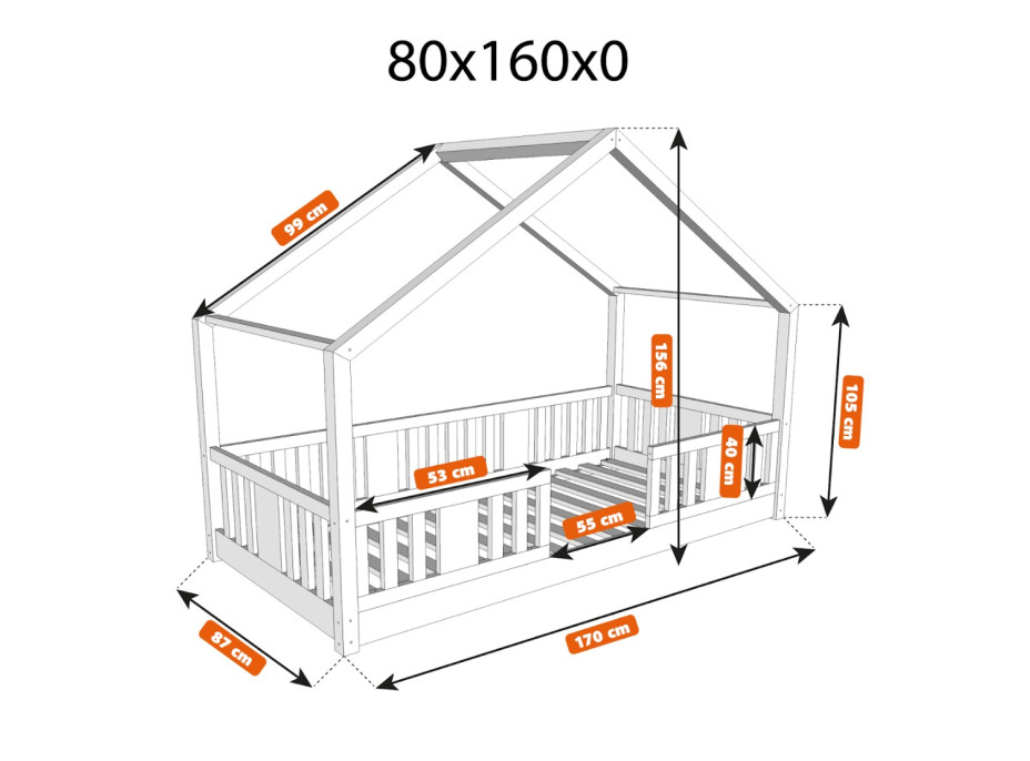 Detská domčeková Montessori posteľ z masívu borovice NIKO S - 160x80 cm