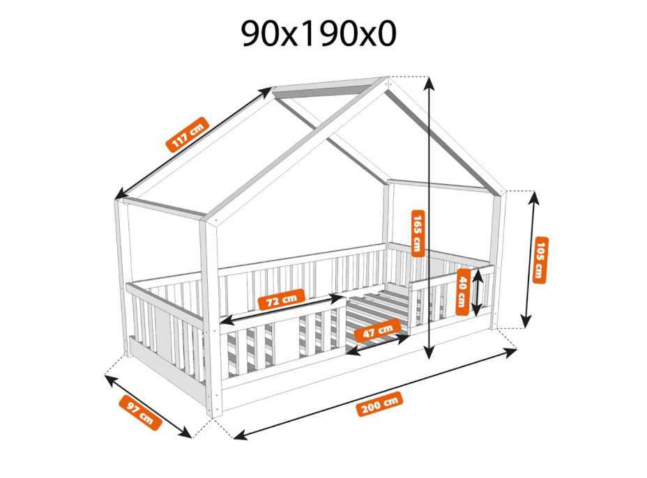Detská domčeková Montessori posteľ z masívu borovice NIKO S - 190x90 cm