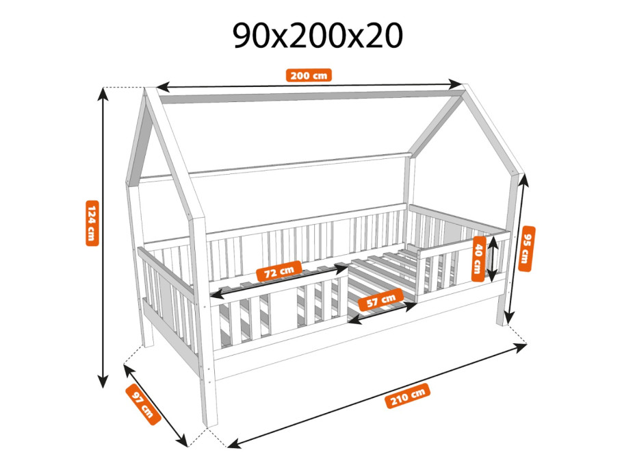 Detská domčeková posteľ z masívu borovice NIKO L 20 - 200x90 cm