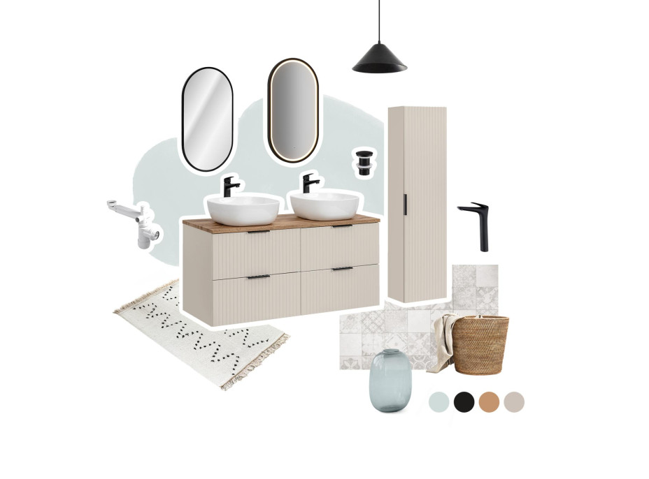 Kúpeľňová závesná skrinka ADÉLA - nízka spodná s košom na bielizeň - bez hornej dosky - kašmírová