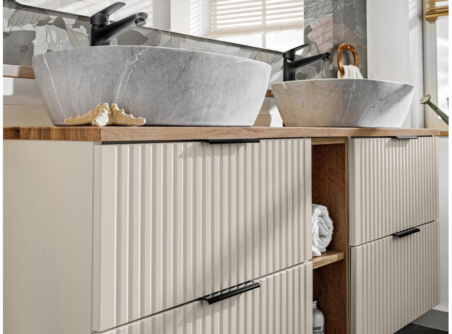 Kúpeľňová závesná skrinka ADÉLA - nízka spodná s košom na bielizeň - bez hornej dosky - kašmírová