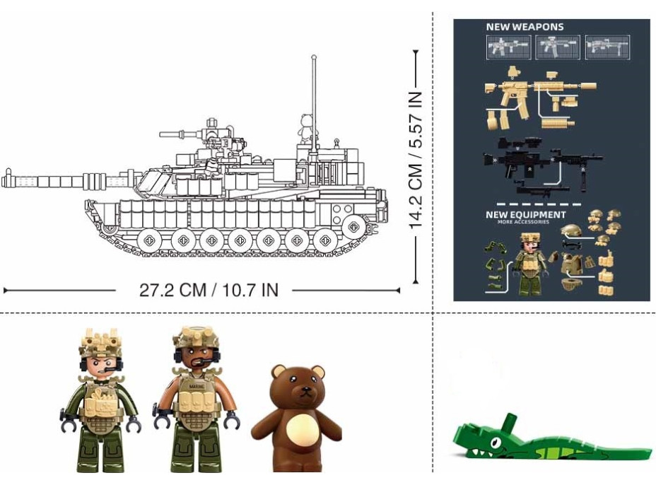 Sluban Model Bricks M38-B1365 Bojový tank M1A2 Abrams TUSK II 2v1