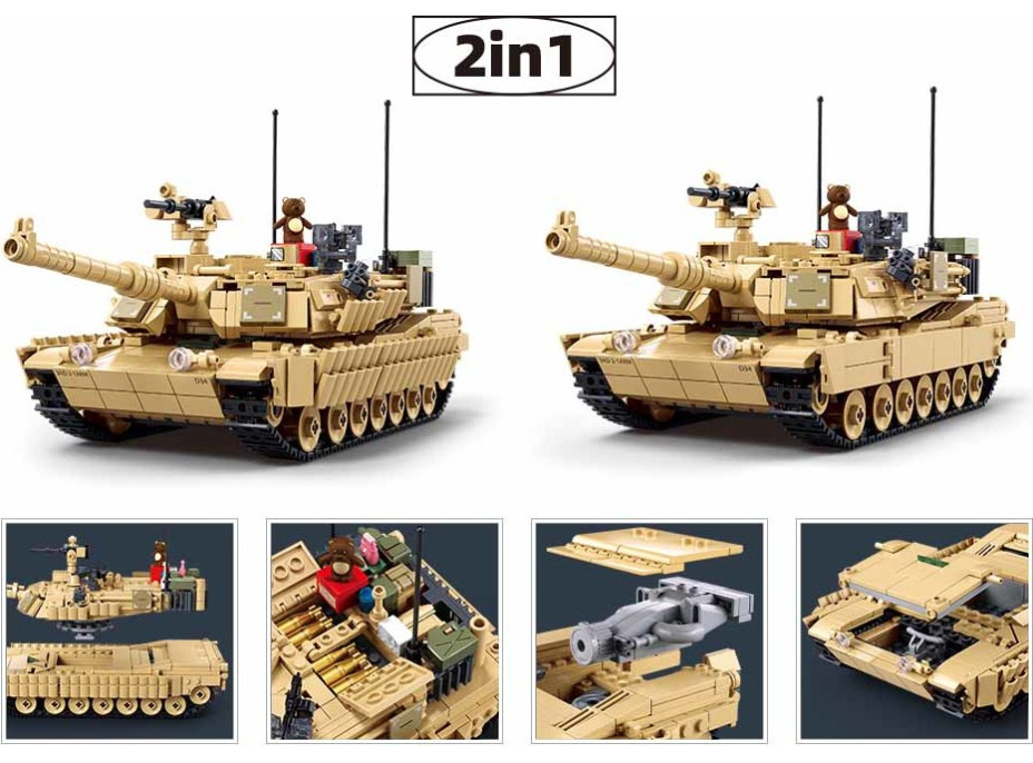 Sluban Model Bricks M38-B1365 Bojový tank M1A2 Abrams TUSK II 2v1