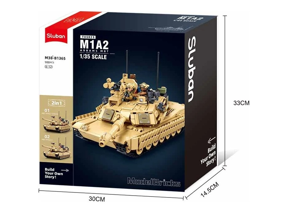 Sluban Model Bricks M38-B1365 Bojový tank M1A2 Abrams TUSK II 2v1