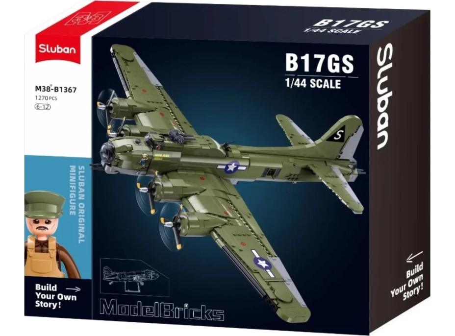 Sluban Model Bricks M38-B1367 Americký bombardér B-17G v mierke 1:44