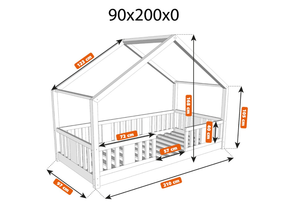 Detská domčeková Montessori posteľ z masívu borovice NIKO S - 200x90 cm