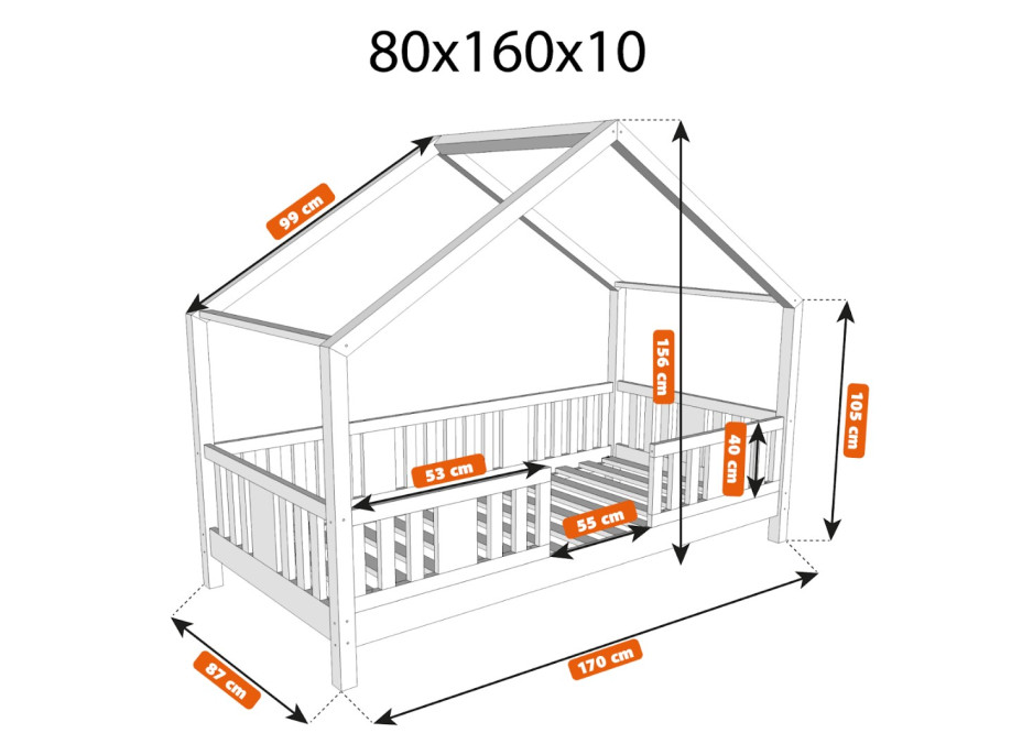 Detská domčeková posteľ z masívu borovice NIKO S 10 - 160x80 cm
