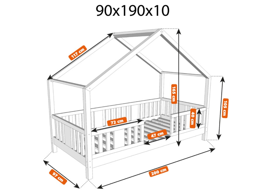 Detská domčeková posteľ z masívu borovice NIKO S 10 - 190x90 cm