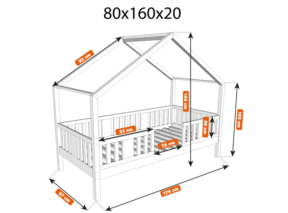 Detská domčeková posteľ z masívu borovice NIKO S 20 - 160x80 cm