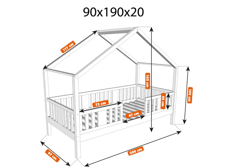 Detská domčeková posteľ z masívu borovice NIKO S 20 - 190x90 cm