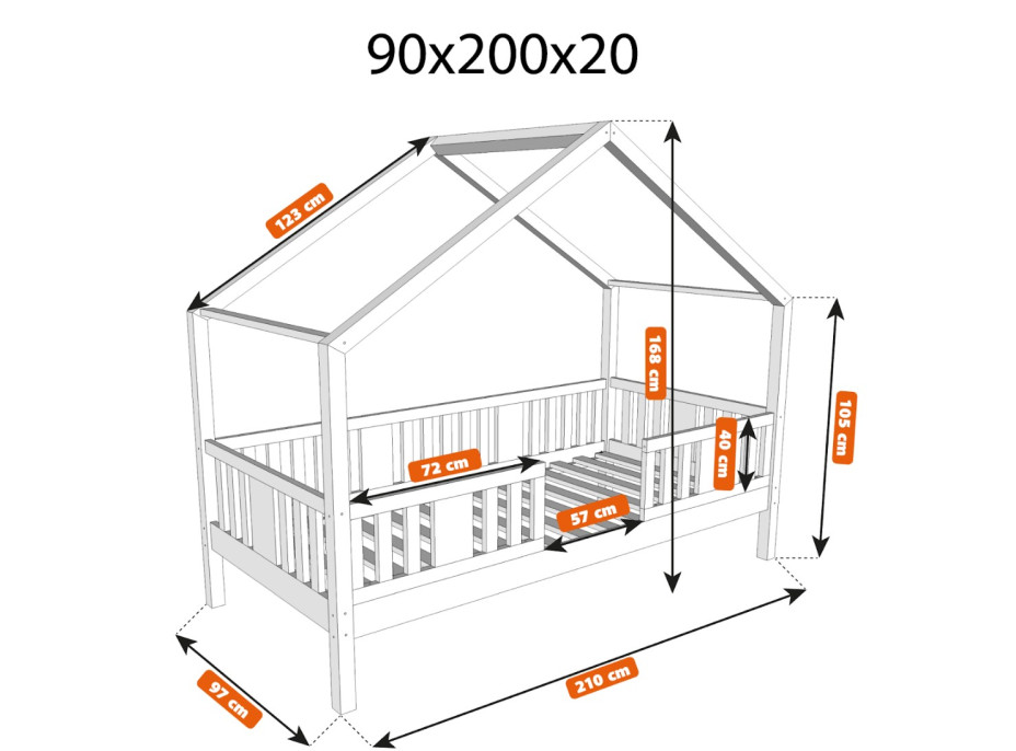 Detská domčeková posteľ z masívu borovice NIKOS 20 - 200x90 cm
