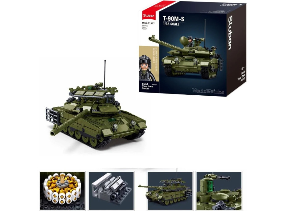 Sluban Model Bricks M38-B1377 Tank T-90M-S v mierke 1:35