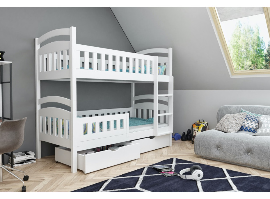 Detská poschodová posteľ z masívu DOMINIK II so šuplíkmi - 200x90 cm - biela