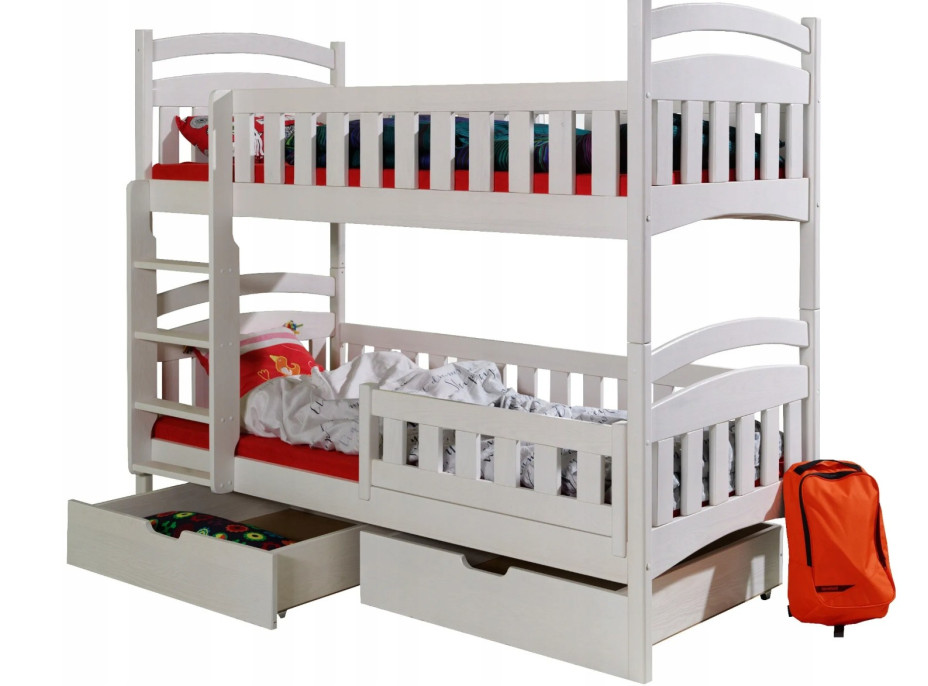 Detská poschodová posteľ z masívu DOMINIK II so šuplíkmi - 200x90 cm - biela