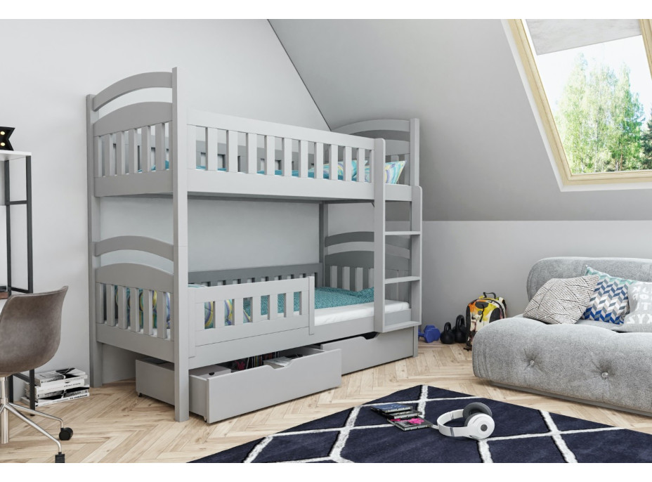 Detská poschodová posteľ z masívu borovice DOMINIK II so šuplíkmi - 200x90 cm - šedá