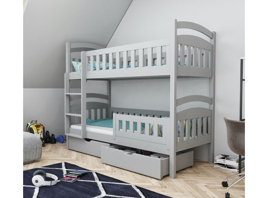 Detská poschodová posteľ z masívu borovice DOMINIK II so šuplíkmi - 200x90 cm - šedá