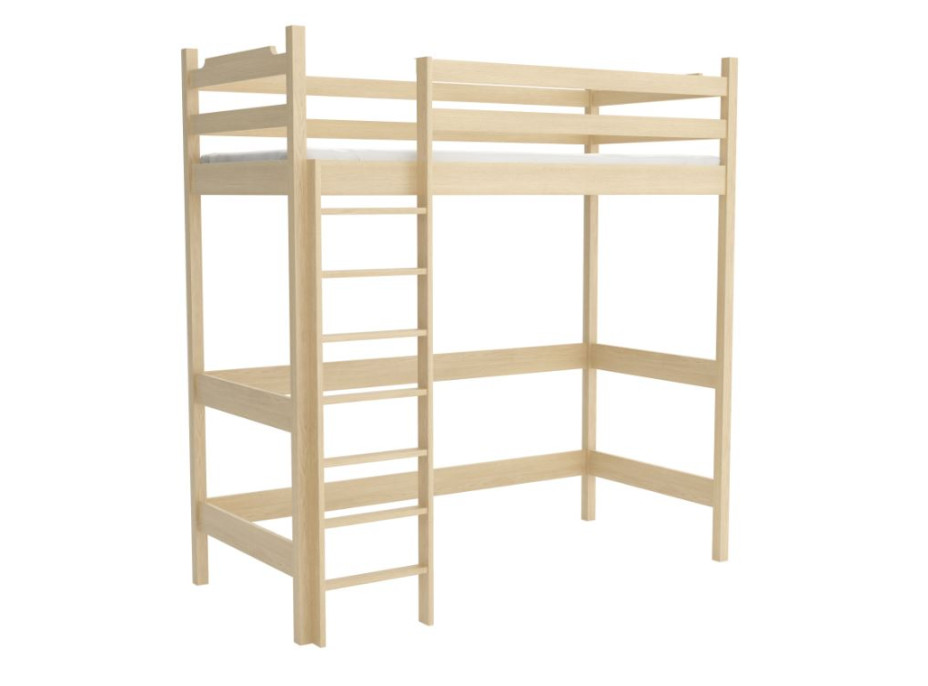 Detská vyvýšená posteľ z masívu borovice TEXAS - 190x90 cm - BEZ POVRCHOVÝCH ÚPRAV