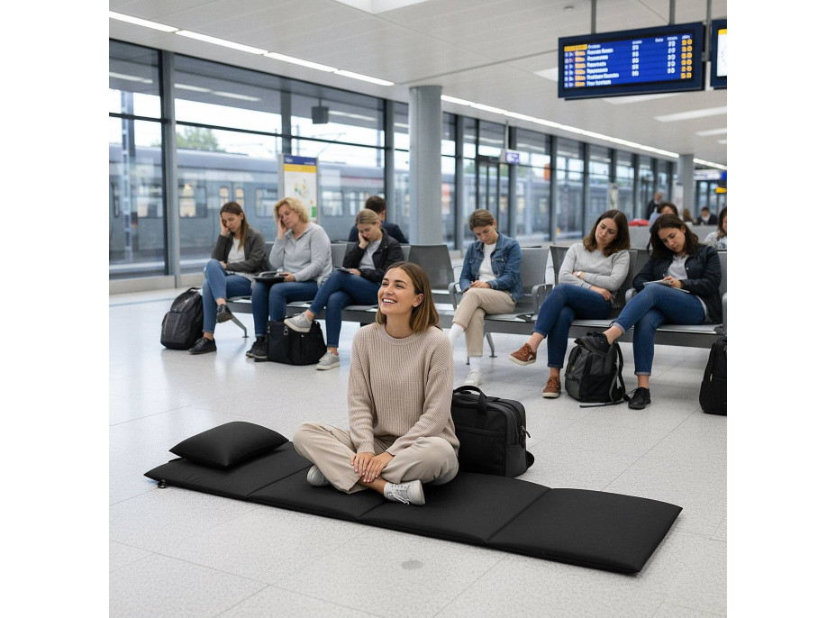 Skladacia podložka SURVIVAL s vankúšom - 180x50 cm - čierna