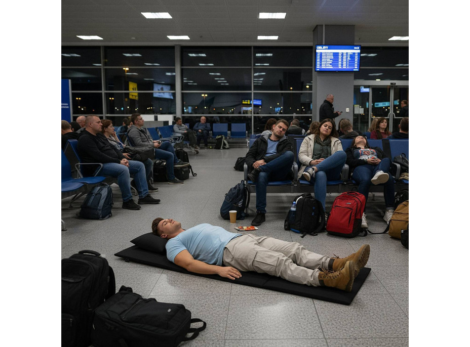 Skladacia podložka SURVIVAL s vankúšom - 180x50 cm - čierna