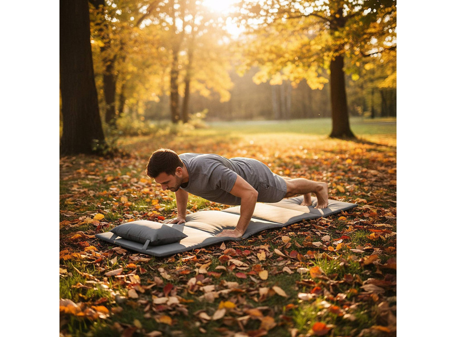 Skladacia podložka SURVIVAL s vankúšom - 180x50 cm - šedá