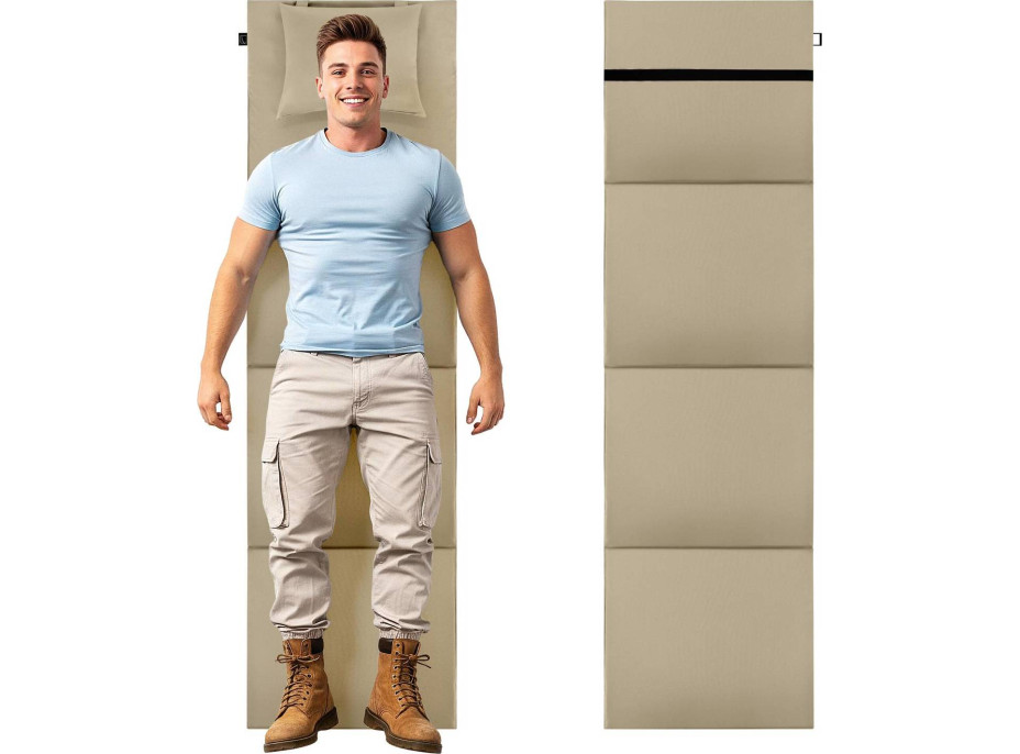 Skladacia podložka SURVIVAL s vankúšom - 180x50 cm - béžová