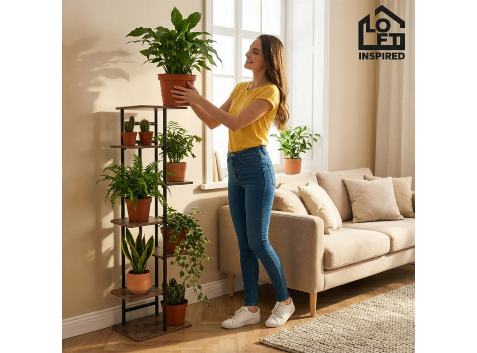 Stojan na kvety BASTIAN RUSTIC - grafitový/starený dub