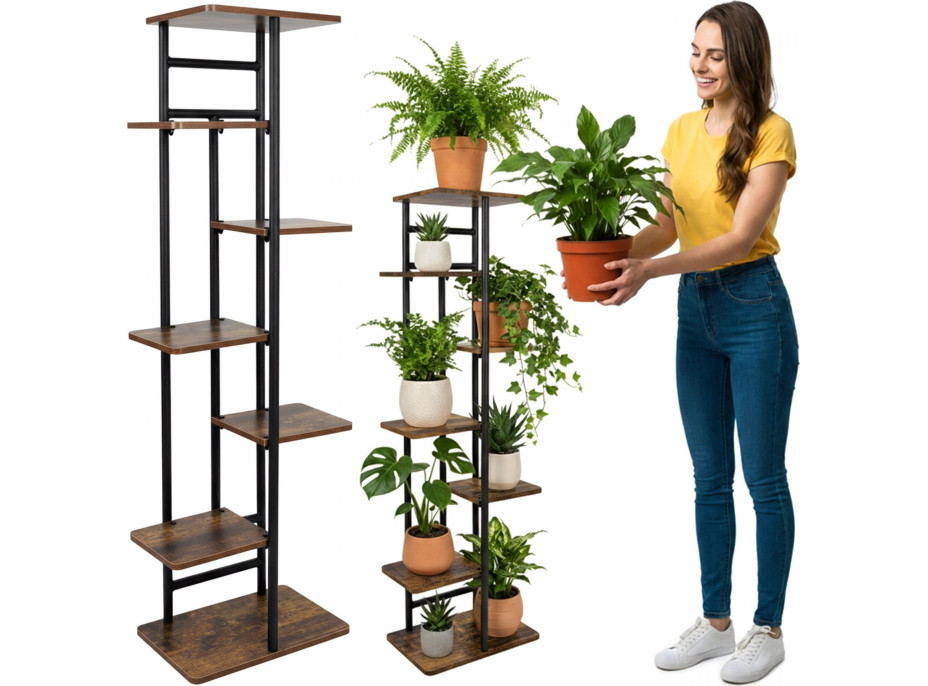 Stojan na kvety BASTIAN RUSTIC - grafitový/starený dub