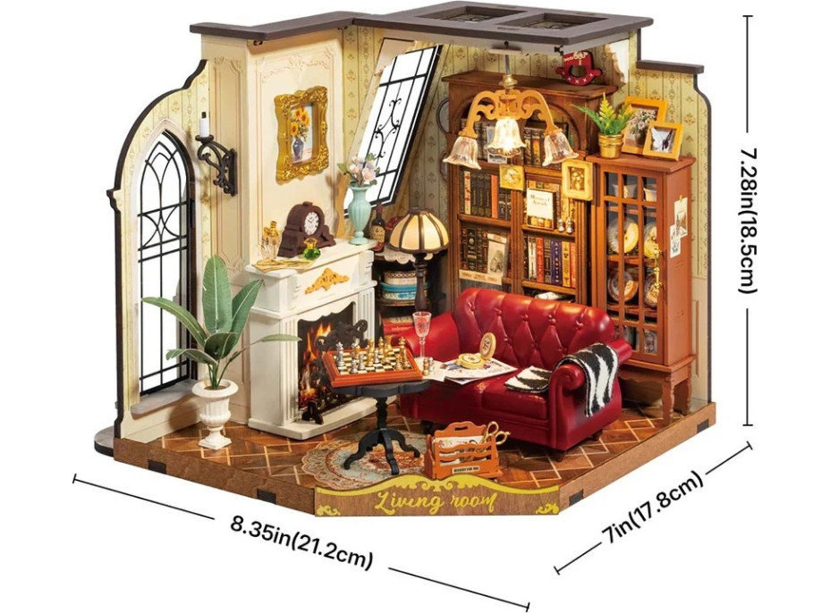 RoboTime 3D drevená skladačka Miniatúra domčeku Katarínin obývacia izba