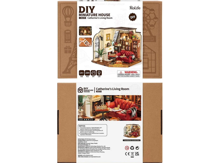 RoboTime 3D drevená skladačka Miniatúra domčeku Katarínin obývacia izba