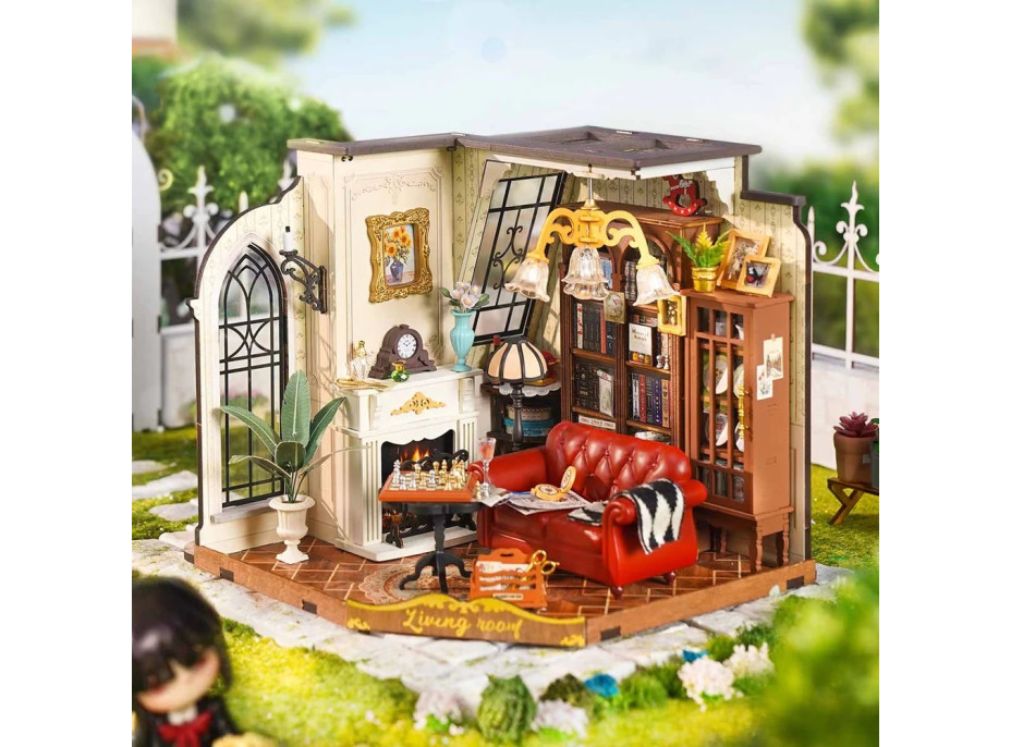 RoboTime 3D drevená skladačka Miniatúra domčeku Katarínin obývacia izba