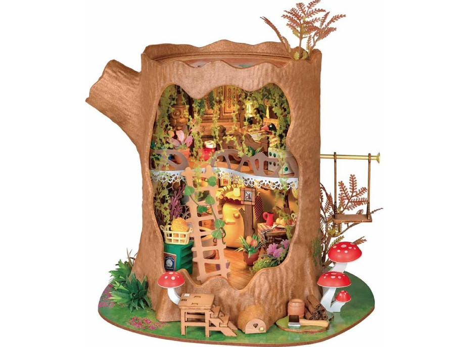 RoboTime 3D drevená skladačka Miniatúra domčeka Lesná chalúpka z pňa